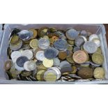 A box of foreign coins