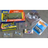 Model vehicles including Dinky Toys Foden Army Truck, Corgi Elf Tyrrell-Ford F1, etc.