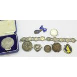Silver coins and medallions,