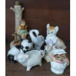 A Lladro figure, two Beswick Beatrix Potter figures,