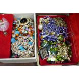 Vintage and costume jewellery in two jewellery boxes, total weight 1.