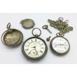 Two silver pocket watches and cases,