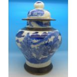 A 19th Century Chinese blue and white vase and cover, two chips to inner rim of lid,