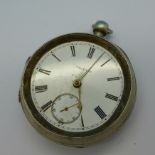 A silver cased Waltham pocket watch, dial cracked,