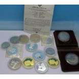 Fifteen assorted commemorative coins including one £5 coin