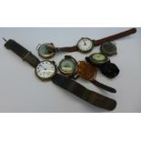 Seven silver wristwatches,