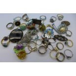 Costume brooches and rings,