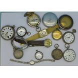 Five silver pocket watch cases, a compass, etc.