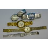 Five wristwatches including Smiths and Accurist