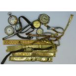 Assorted silver wristwatches and gold plated straps,