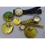 Four pocket/fob watch movements and three wristwatches,