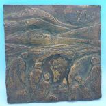 A bronze plaque with scene of The Resurrection, the plaque numbered XIV, 122mm wide,