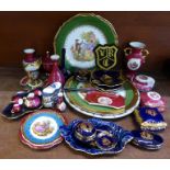 A collection of Limoges pottery including a three tier casket