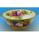 A Royal Worcester bowl, hand decorated inside and out, signed Spilsbury,