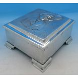 An aluminium cigarette box, sand cast, 'Our Prince of Sports', width 12.