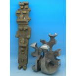 A 1960's alloy abstract sculpture and a brass abstract sculpture,