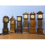 Six miniature longcase clock timepieces