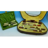 Two cased manicure sets including faux tortoiseshell