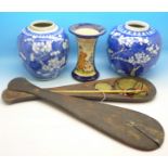 Two blue and white ginger jars,