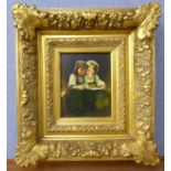 A portrait of two young girls, oleograph,