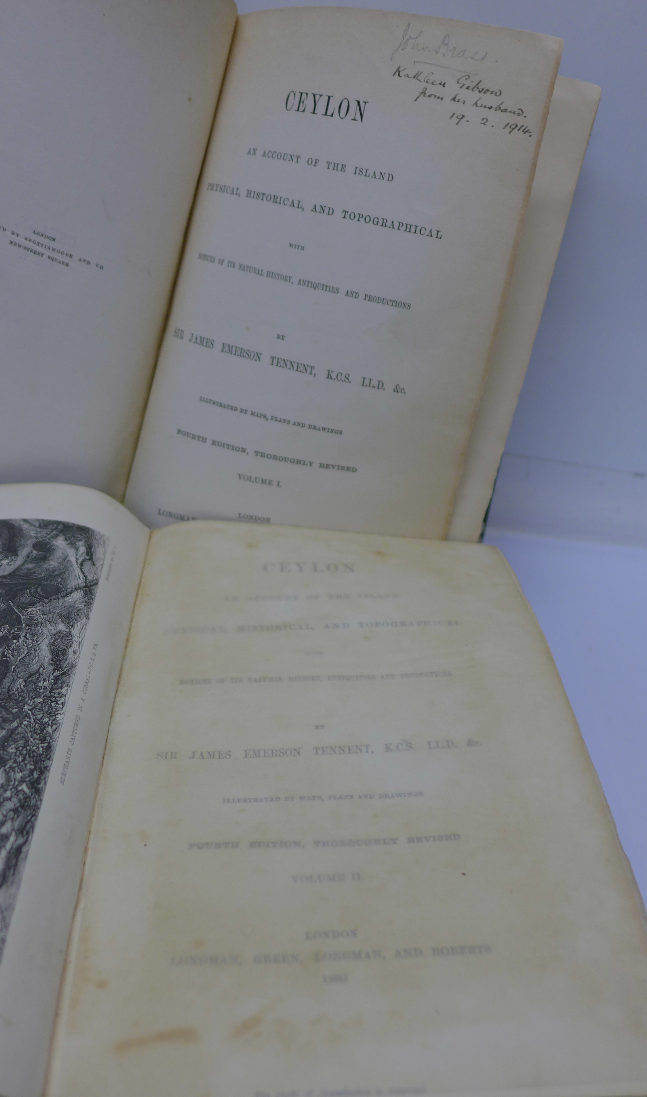 Two volumes, Ceylon by Emerson Tennent, 1860, published by Longman, Green, - Image 2 of 8