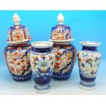 A pair of Imari ginger jars and a pair of vases,