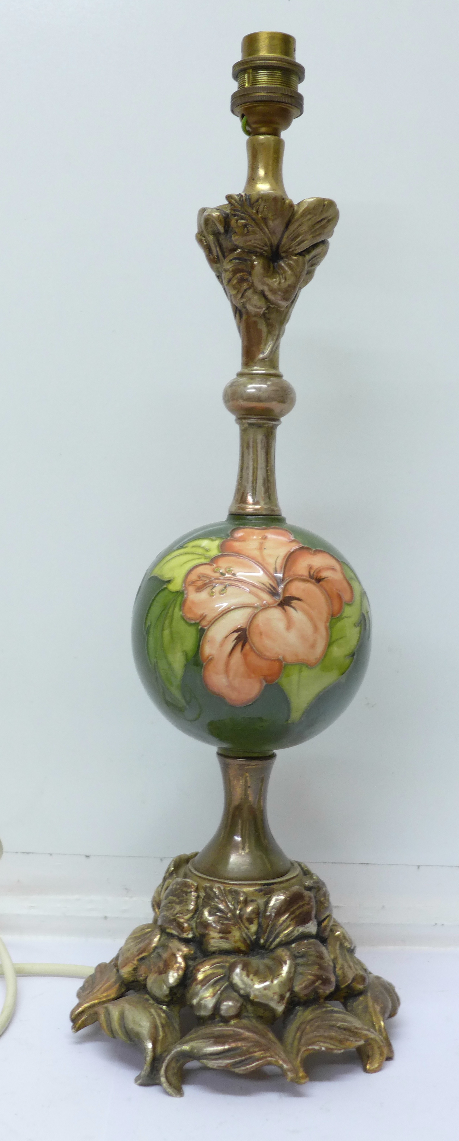 A Moorcroft Hibiscus coral lamp base c.