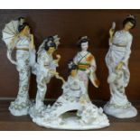 Four figures of Japanese Geisha