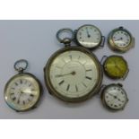 Six silver cased watches including centre seconds chronograph, Harris & Sons, London & Manchester,