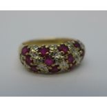 A 9ct gold, ruby and diamond ring, 3g,