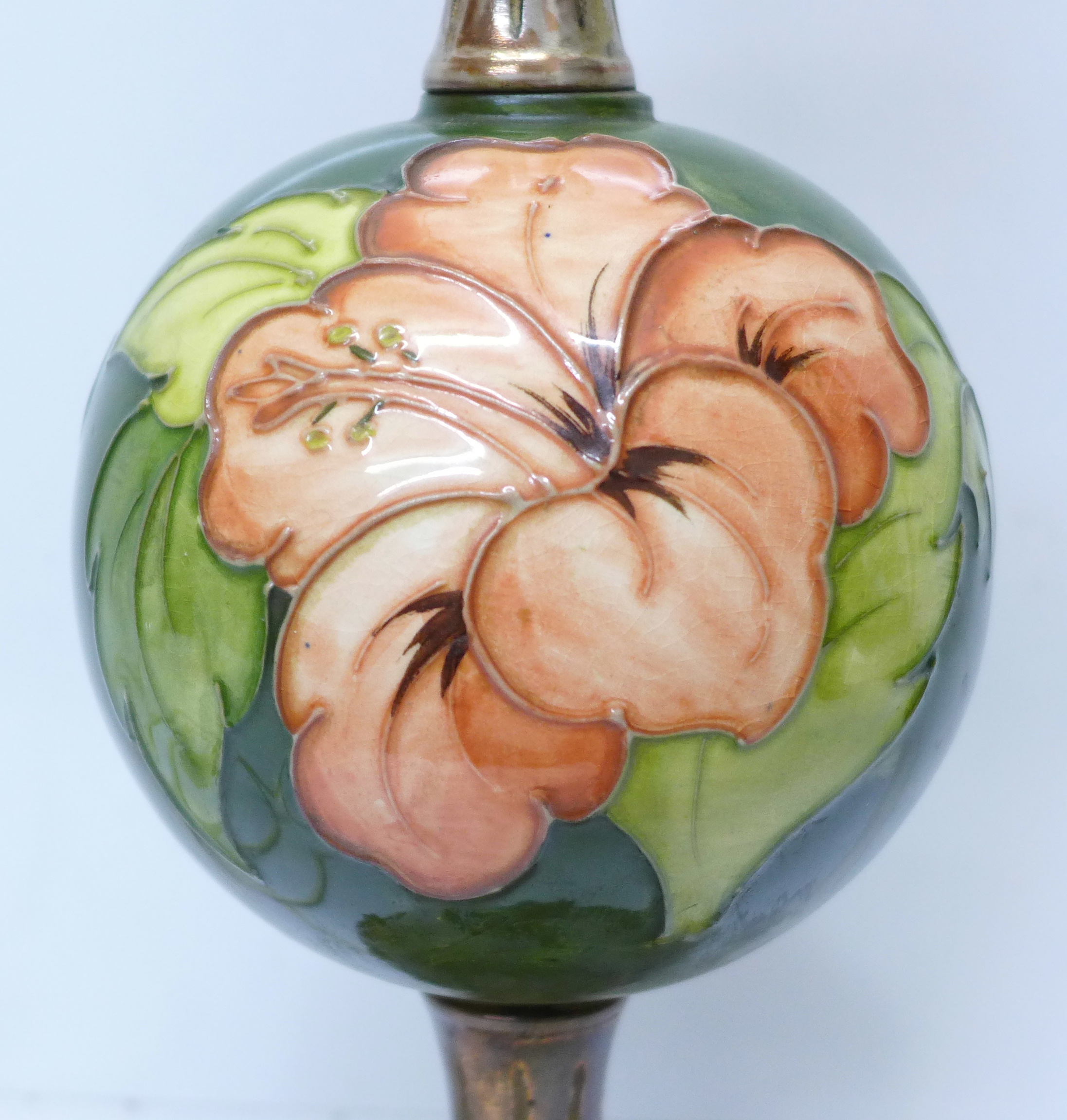 A Moorcroft Hibiscus coral lamp base c. - Image 2 of 4