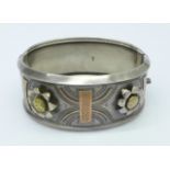 A Victorian silver bangle with applied gold decoration, Birmingham 1876, Payton, Pepper & Co.