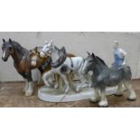 Three horse figures including two Melba Ware,