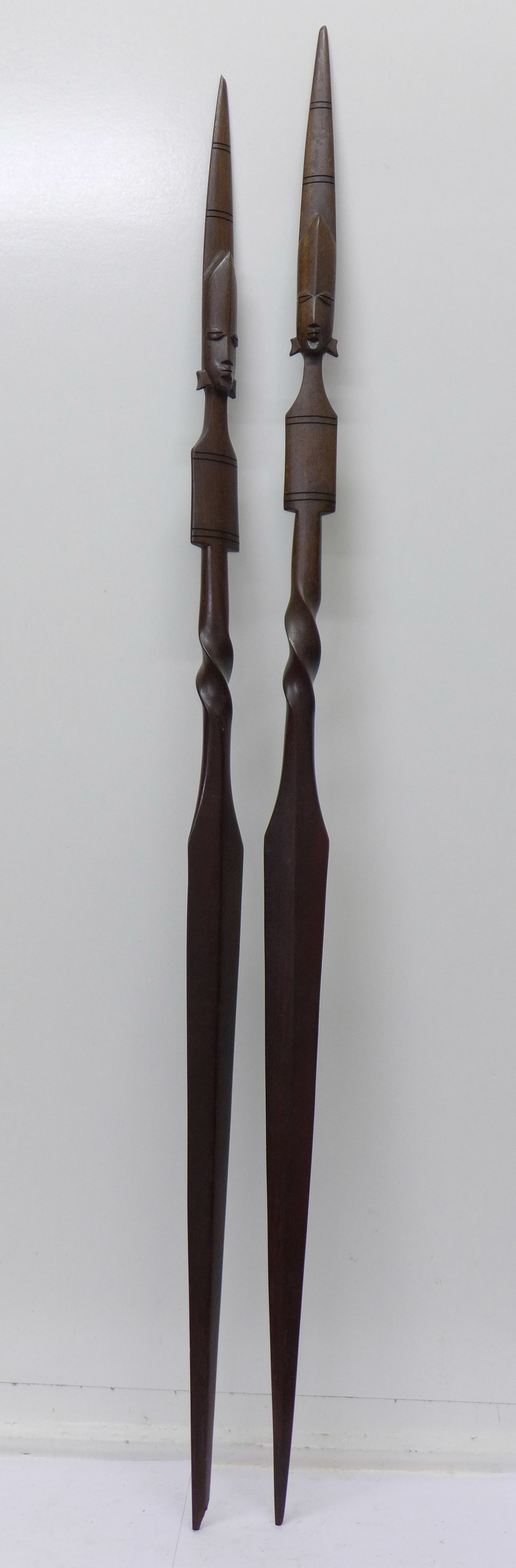 Two African carved tourist spears