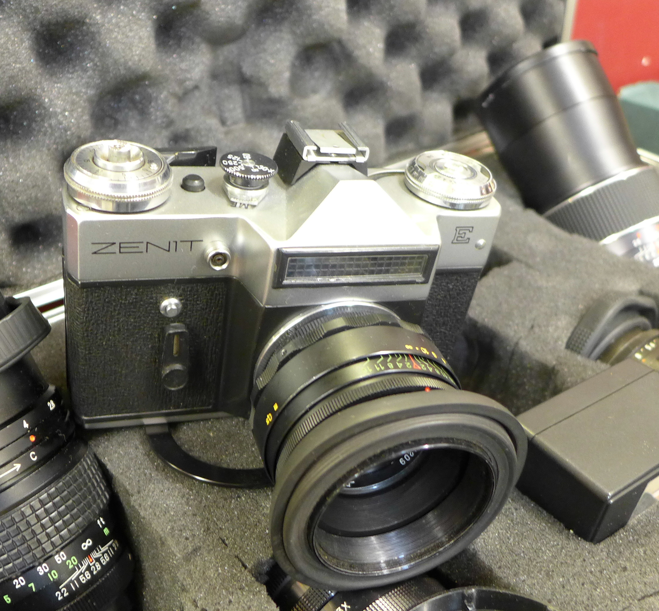 A Zenit E 35mm film camera, six lenses including 1:6. - Image 2 of 5