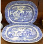 Two Willow Pattern meat plates, a/f,