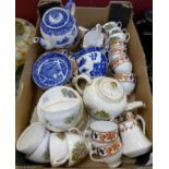 A Royal Vale tea set, a Crown Douglas tea set, Willow Pattern tea pot, etc.