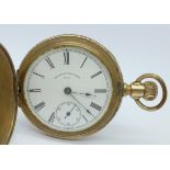 A gold plated American Waltham top wind full hunter pocket watch
