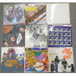 Eleven Beatles LP records and a George Harrison LP record including The White Album, No.