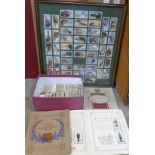 A framed set of forty-nine John Player cigarette cards, loose cigarette cards including Wills,