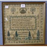 A George IV sampler by Ann Chambers, aged 8, Nottingham 1823,