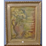 French School, still life of flowers and fruit, oil on board, indistinctly signed,