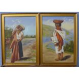 A pair of portraits of South American figures, oil on panel,