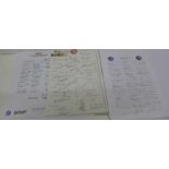 A large collection of English County Cricket autograph team sheets,