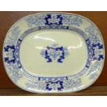 A Minton blue and white meat plate, 47cm, a/f,