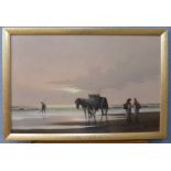 A coastal scene titled Collecting Seaweed, indistinctly signed, oil on canvas,