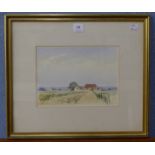 Alan Oliver, rural landscape, watercolour and three still lifes,