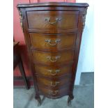 A French Louis XV style walnut effect serpentine chest of drawers