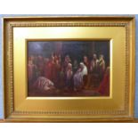 A religious scene, Star of Bethlehem shining on the Baby Jesus, oil on board, framed,