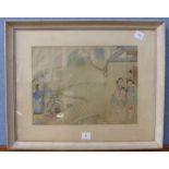 19th Century Chinese School, garden landscape with figures, watercolour and gouache on silk,